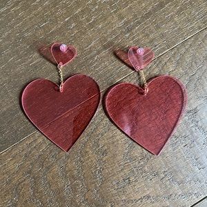 Acrylic Large Pink Heart Earrings